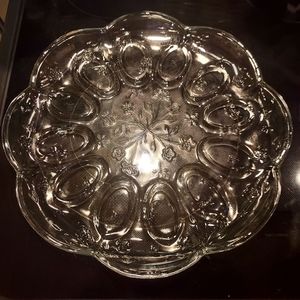 COPY - Anchor Hocking Savannah Deviled Egg Plate 12 IN Round Clear Glass Flowers